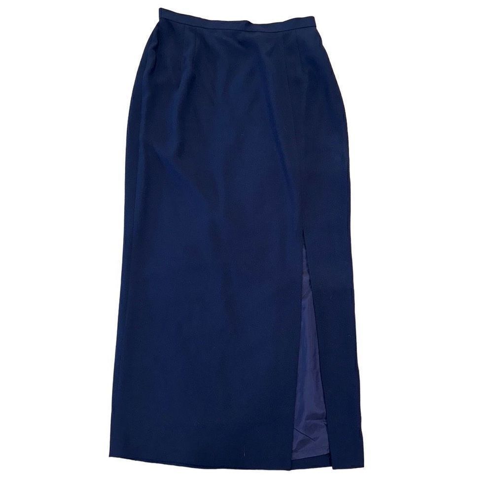 Adrianna‎ Papell Womens 14P Navy Maxi Skirt Full Length Side Slit Formal Elegant